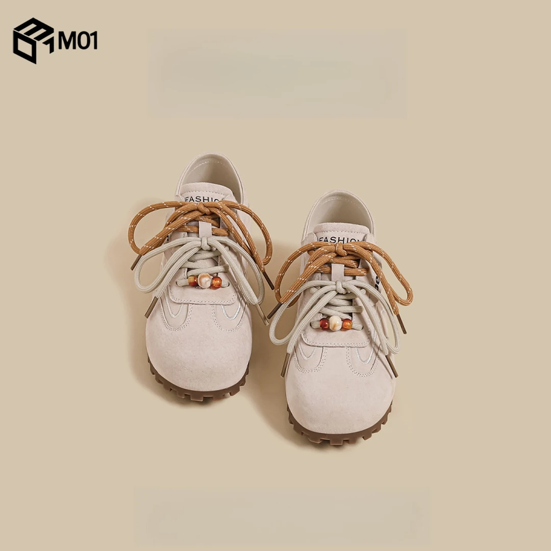 M01夏季新款平底德训鞋女灰色双鞋带一脚蹬休闲运动阿甘老爹板鞋