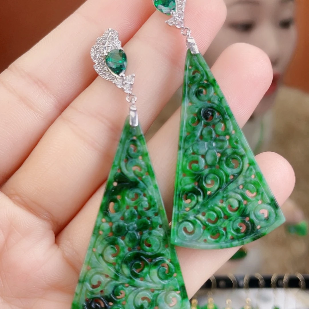 翡翠银S925镶嵌耳饰