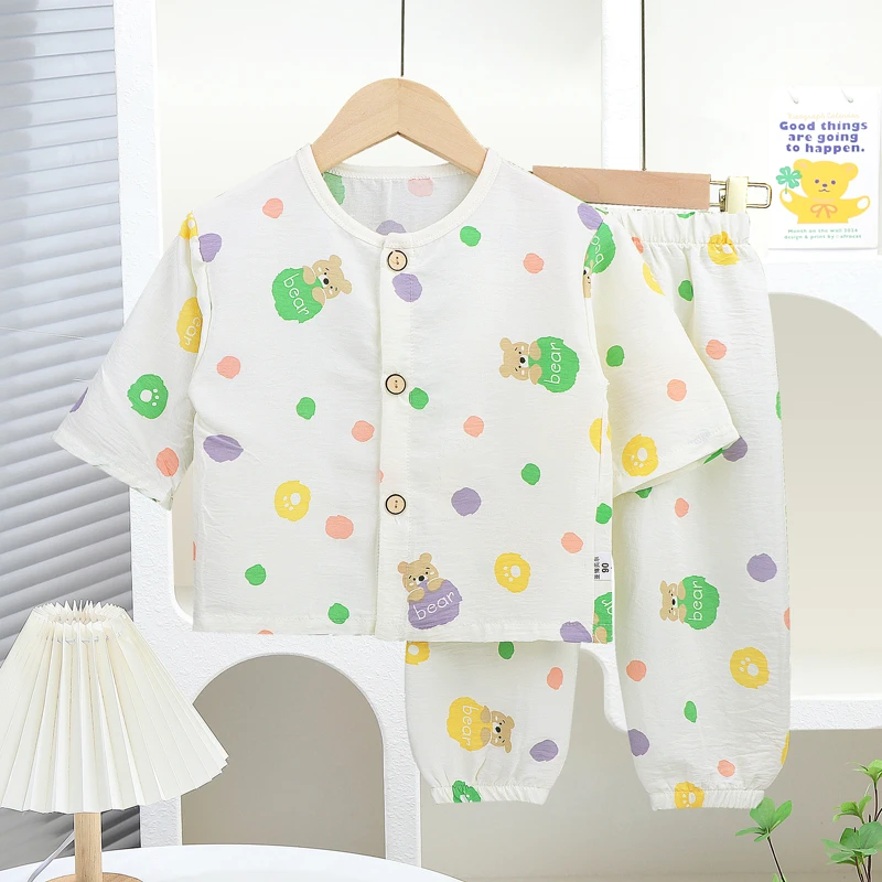 儿童薄款家居服女宝宝夏季睡衣空调服套装七分袖休闲长裤两件套