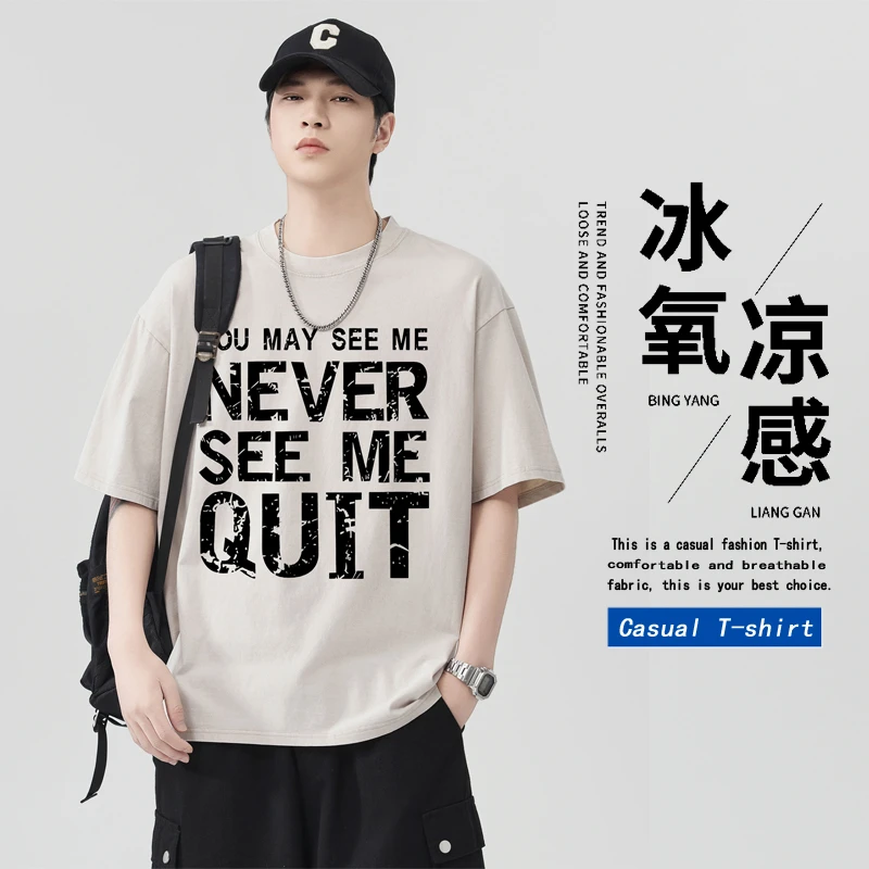 花花公子夏季纯棉T恤印花宽松重磅雪花做旧男士休闲美式潮牌t恤