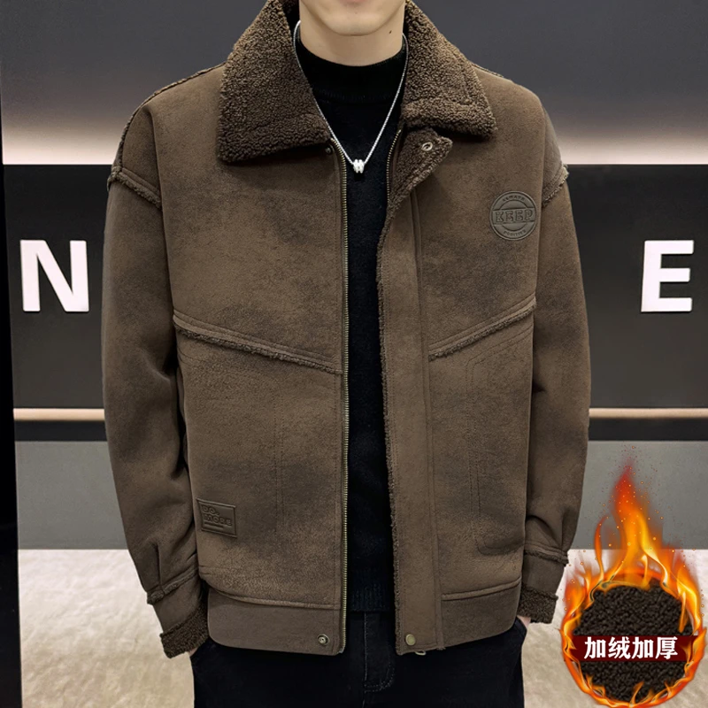 姆尔丘顿MERCUTON冬季新款仿皮毛一体外套男士加绒加厚保暖皮衣