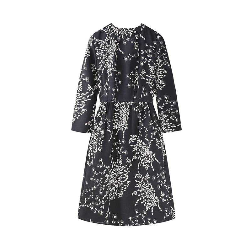 Childe Yao碎花长袖春季碎花连衣裙优雅圆领拼接设计师款L409136