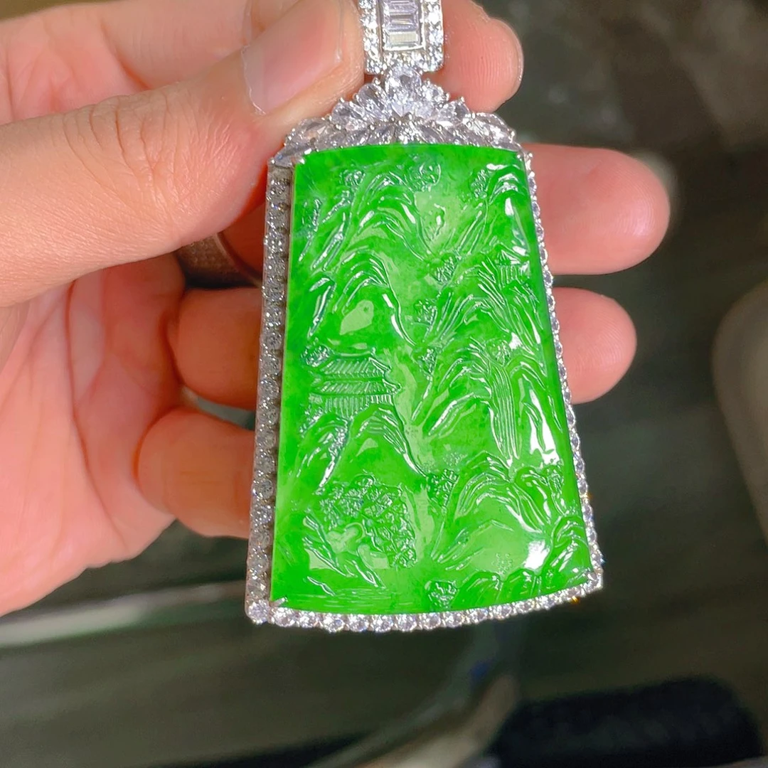 翡翠银S925镶嵌吊坠(不含链)