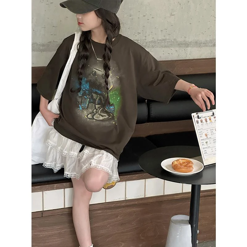 K28344彩绘女童短袖T恤2025夏装新款儿童上衣女大童春夏洋气半袖t