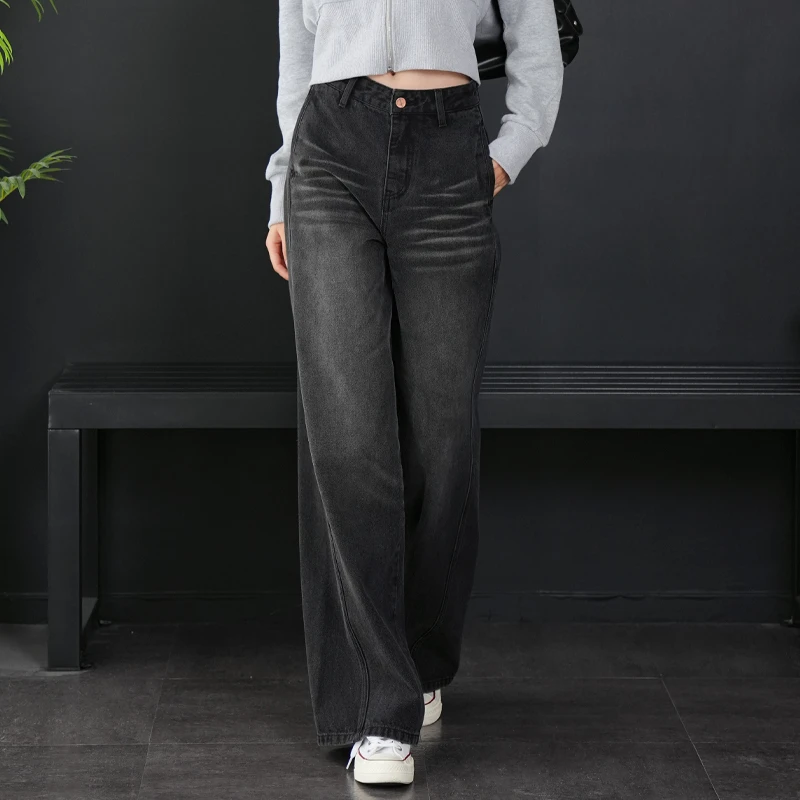 黑色牛仔裤女秋季2025高级感时尚高腰阔腿裤女百搭显瘦直筒拖地裤