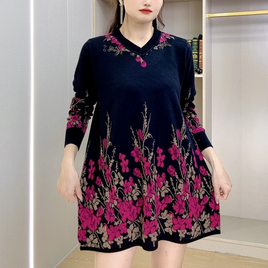 【531】秋冬新款时尚妈妈装洋气减龄连衣裙打底外穿毛衣女连衣裙