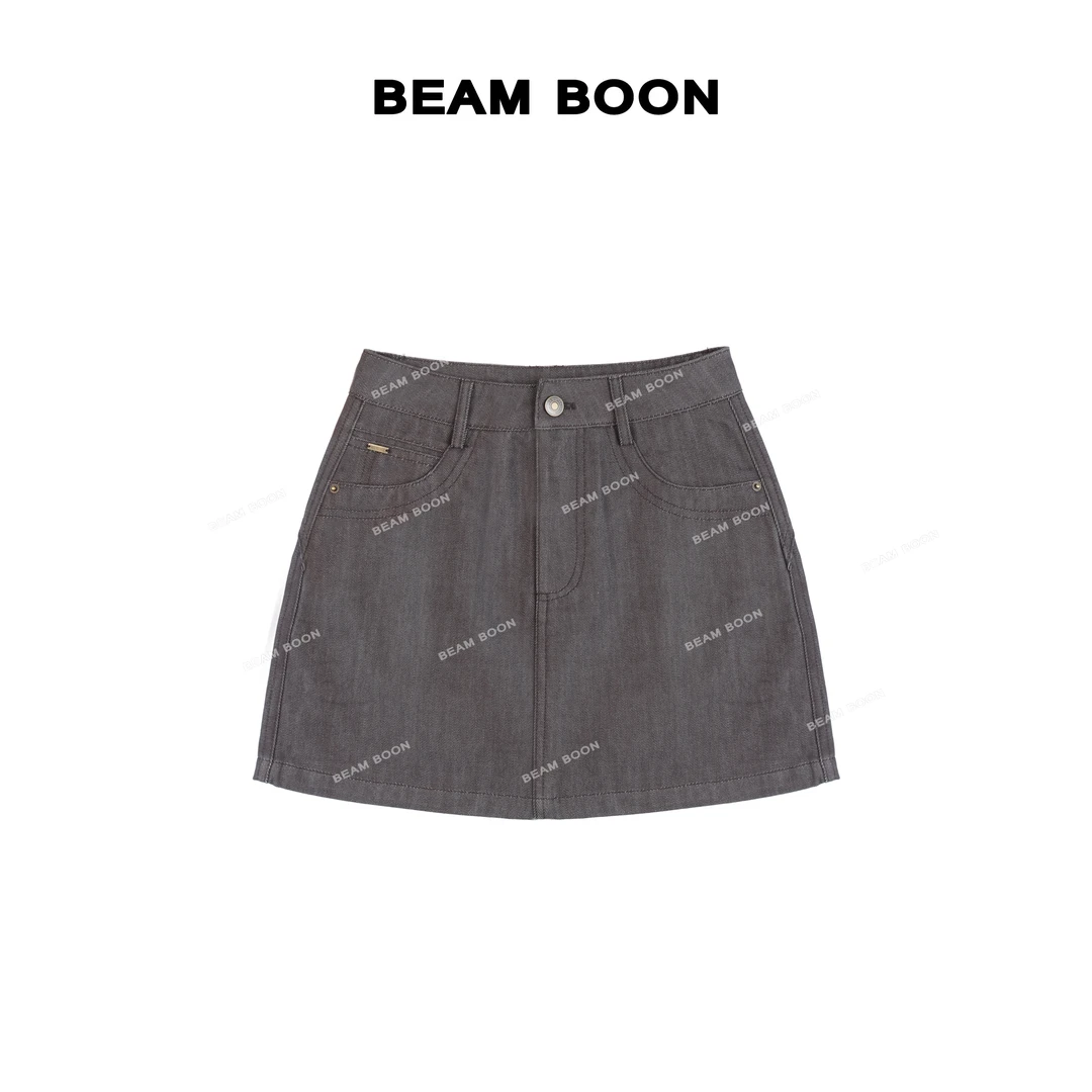 【茱丽叶半裙】做旧磨砂感环保酵洗A字挺廓立裁显瘦牛仔半身裙