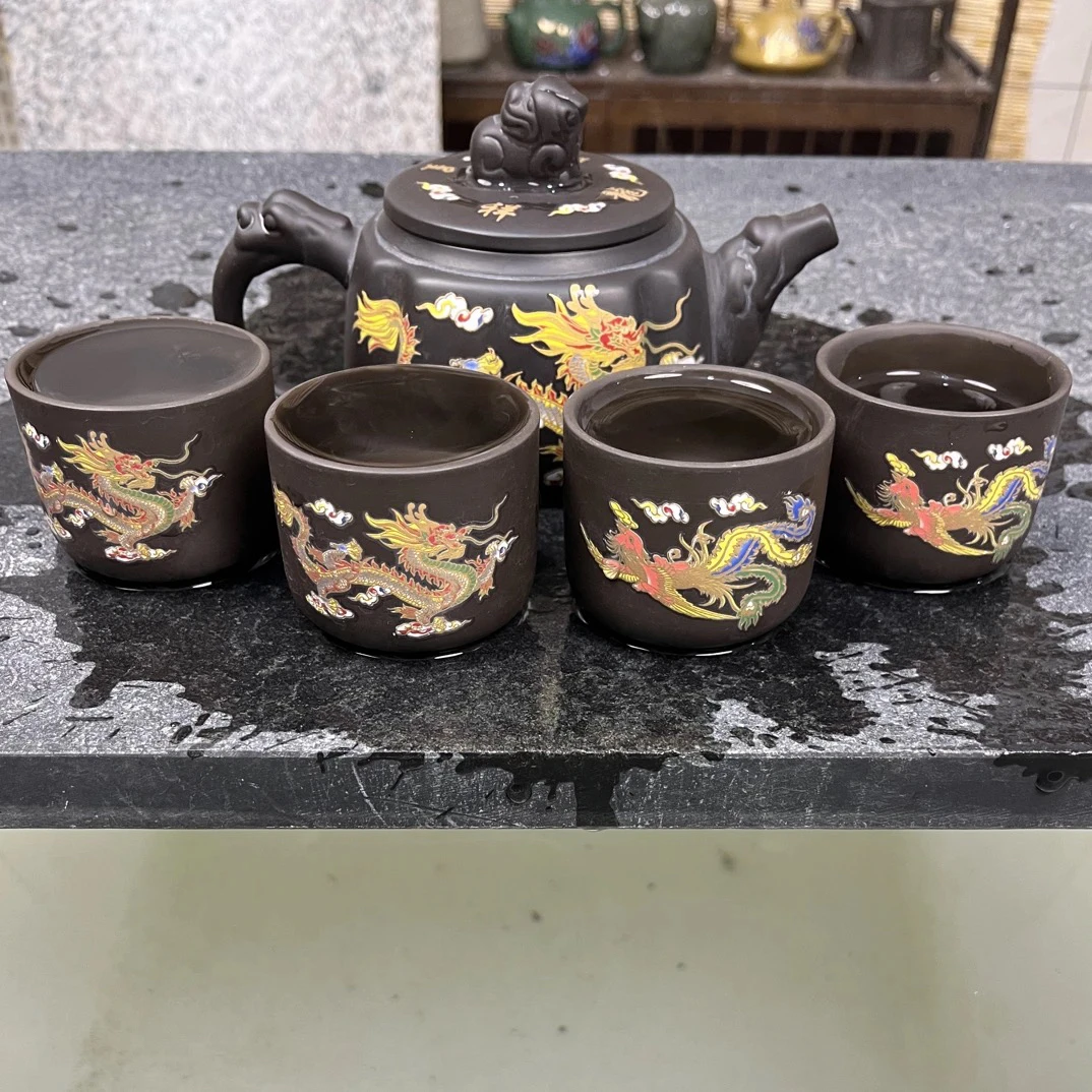四方龙凤一壶四杯凤鸣壶套装