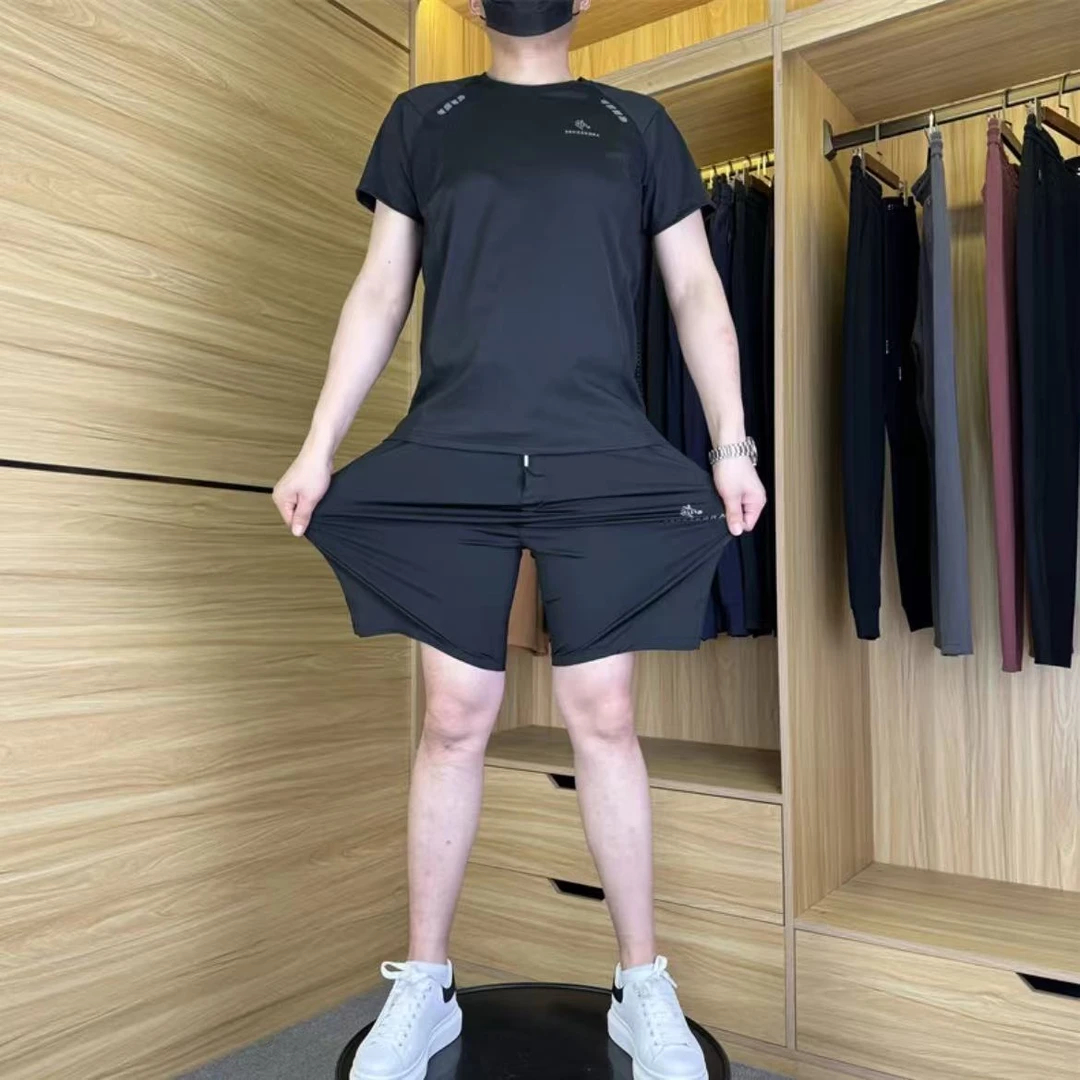 休闲运动套装男士夏季新款户外跑步两件套百搭舒适透气网眼套装