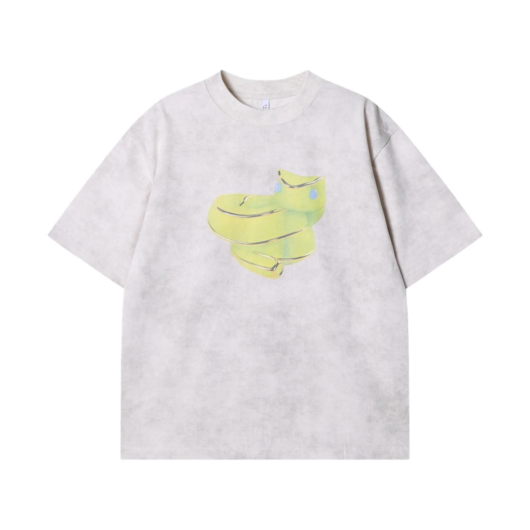 夏季高级感新款韩版扎染洒金印花圆领短袖T恤百搭情侣复古上衣