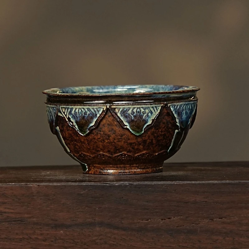 【2772莲花杯】宜兴原矿紫砂窑变结晶釉莲花杯 主人杯