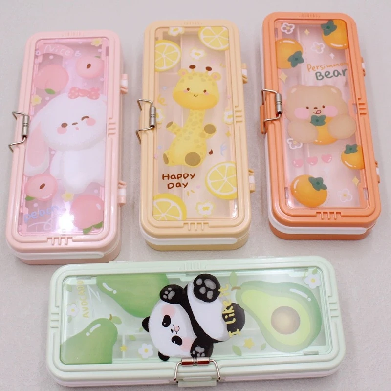 新款卡通文具盒学生笔盒双层大容量学习收纳专用创意简约铅笔盒