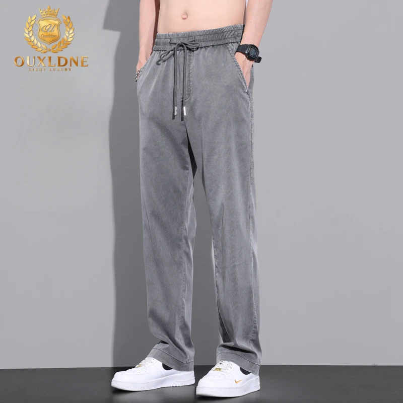 OUXLDNE 2025新款超薄牛仔裤男宽松直筒夏季美式休闲男士弹力长裤