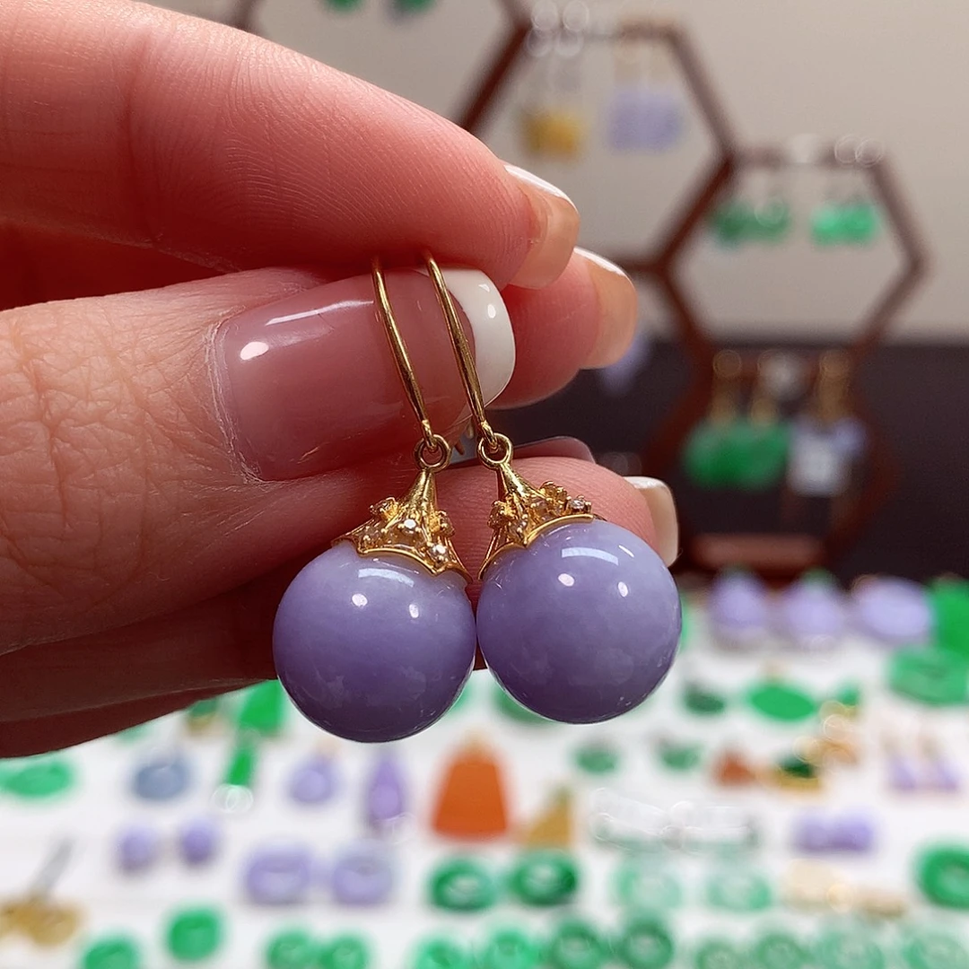 翡翠耳饰18K金镶嵌天然翡翠