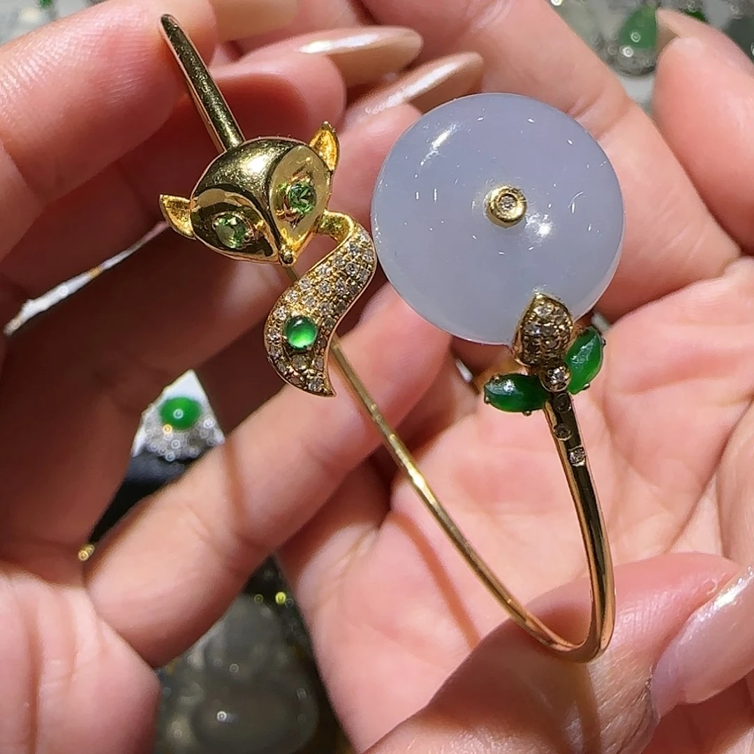 【闪购商品】18K金镶嵌手镯翡翠天然