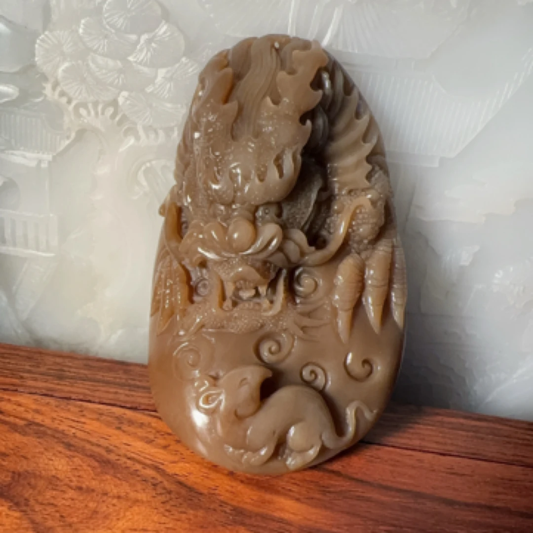 新疆和田玉且末糖 望子成龙 手把件