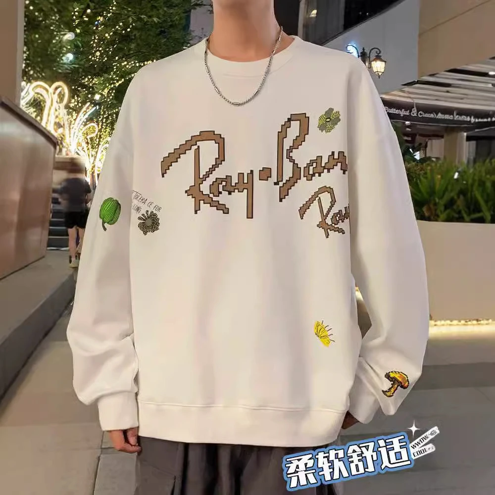 潮流圆领卫衣男士秋季2025新款美式潮牌印花长袖百搭休闲宽松T恤