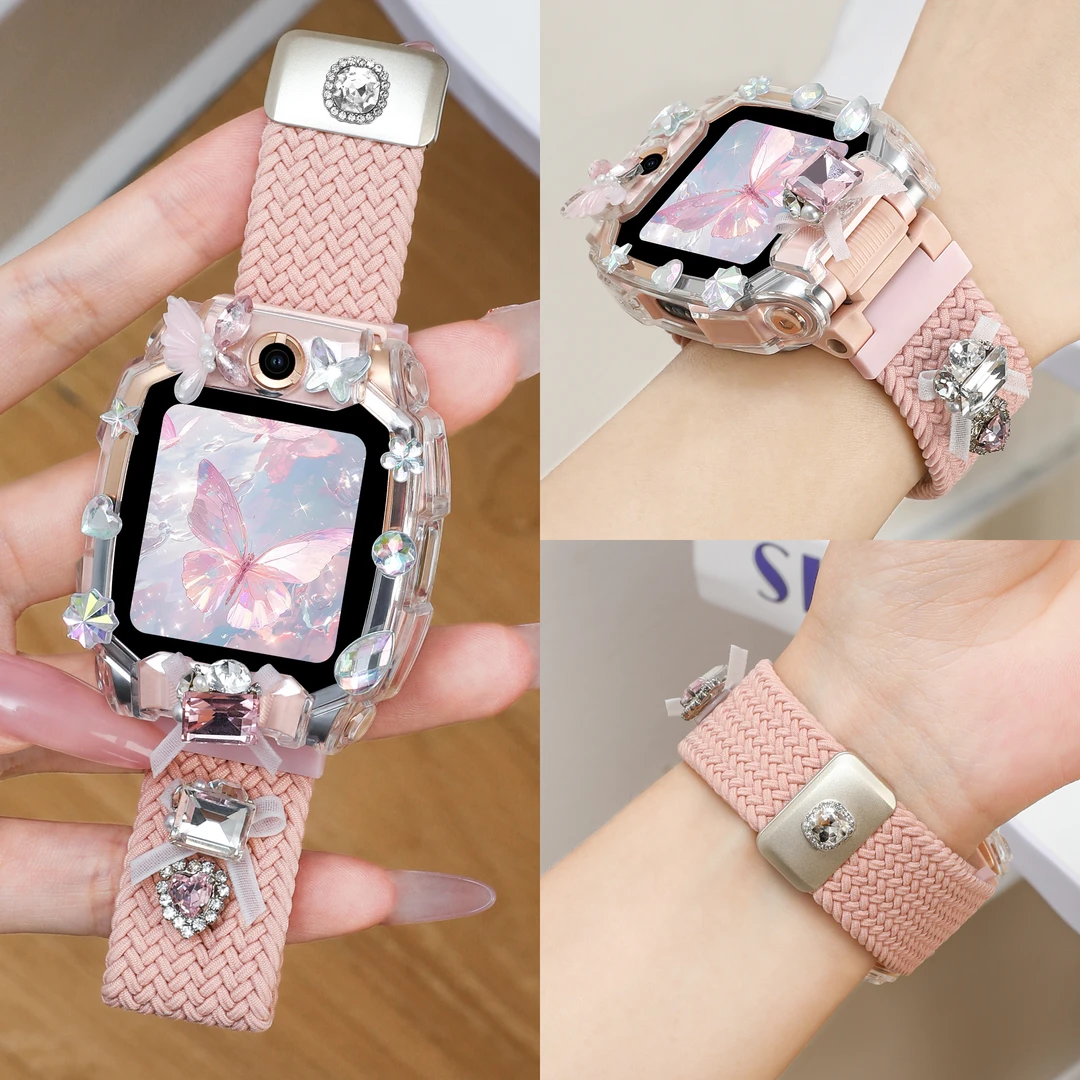 适用小天才电话手表表带z10/z11细闪粉钻腕带z9/z8高级感保护壳d2