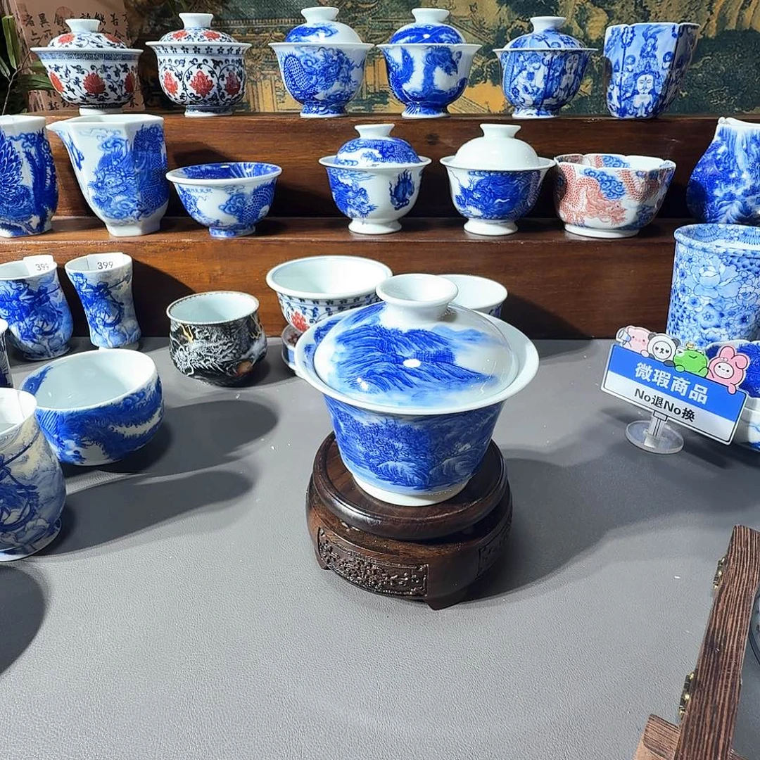 泥塑盖碗手工手绘