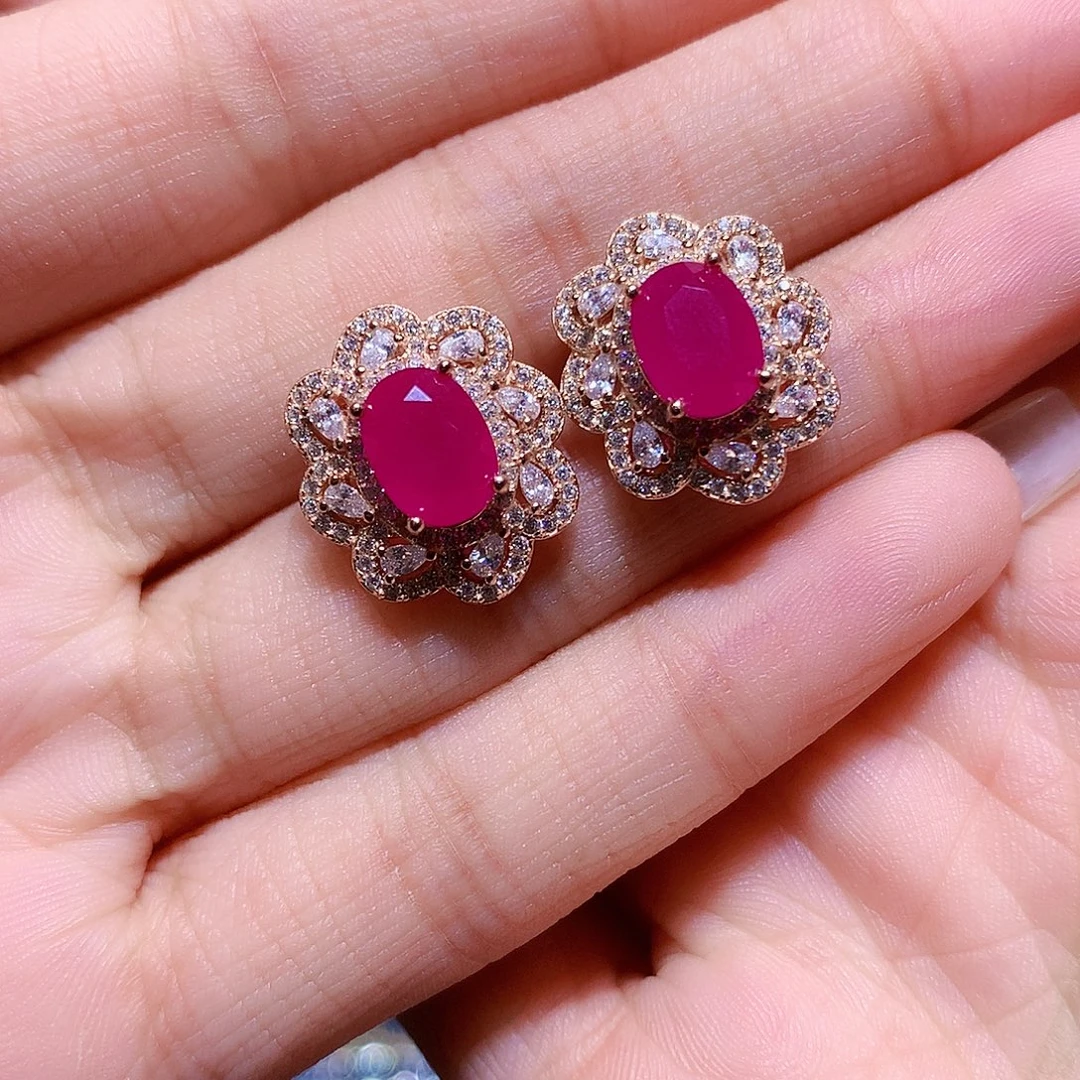 耳饰红宝石银S925镶嵌