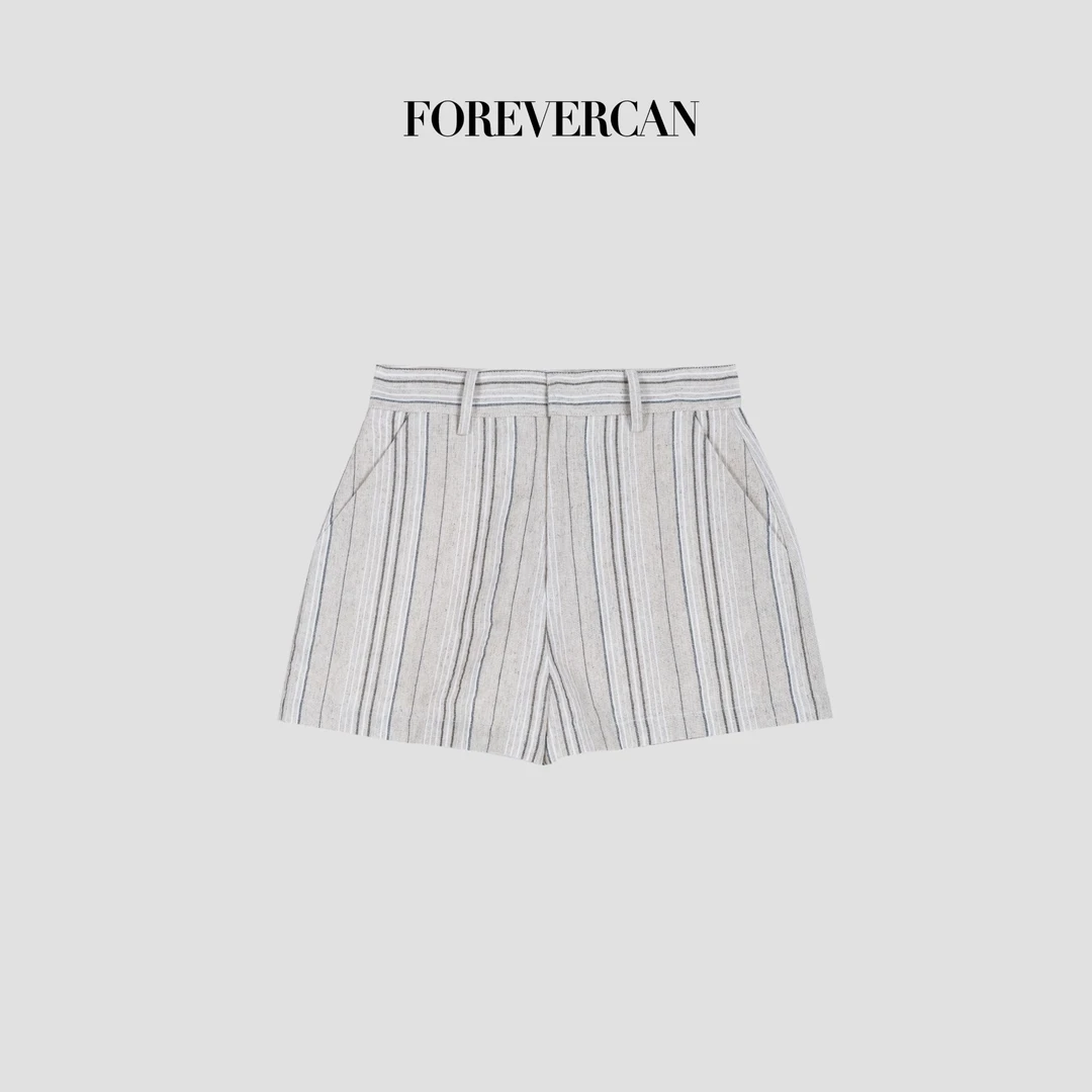 FOREVERCAN“轻盈而至”客定雨露麻宽松条纹百搭短裤 SP23175