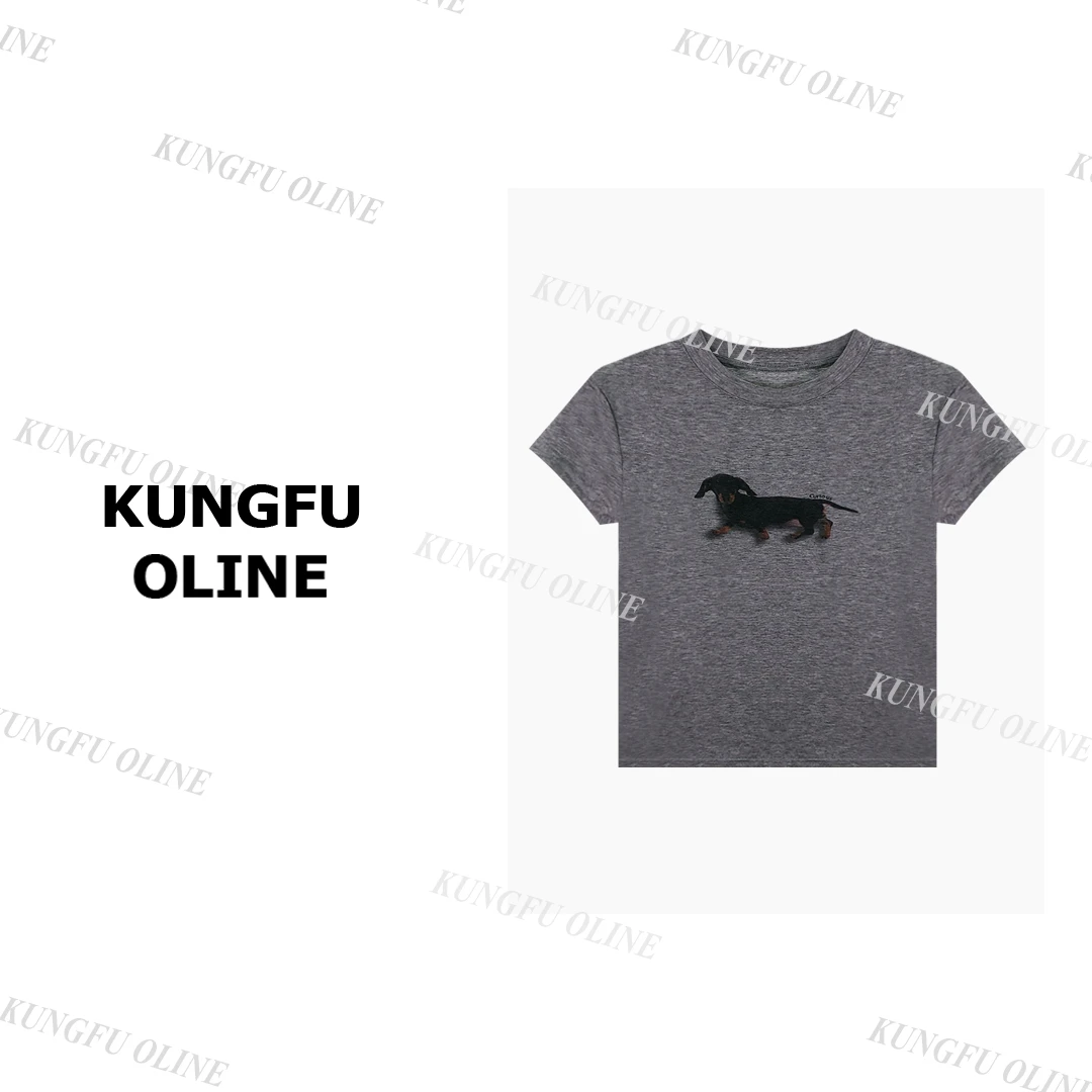 【现现】【小狗】T9711流行款卡通印花圆领短袖T恤潮流休闲上衣