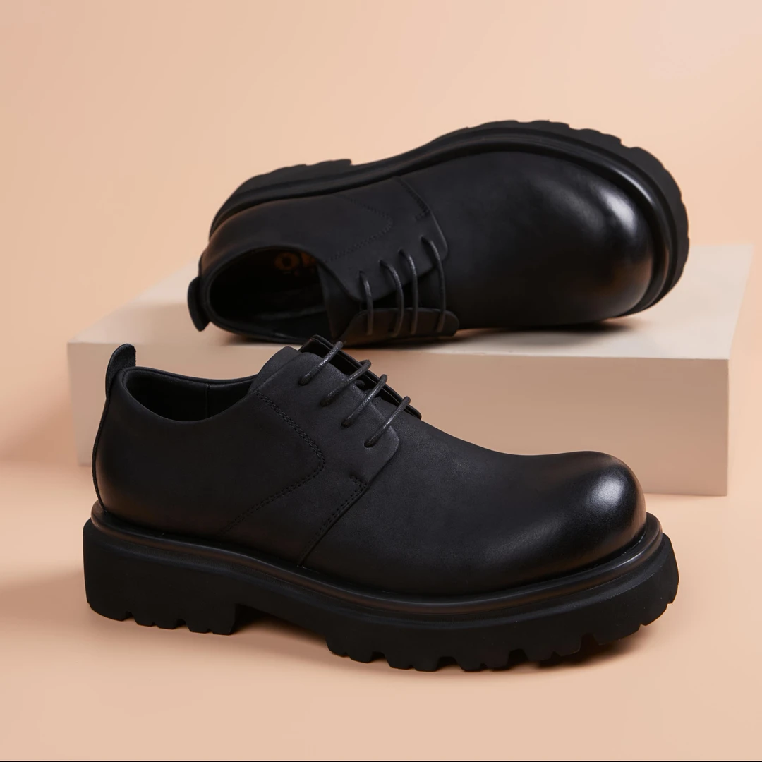 素面简洁男士英伦商务休闲哑光气质感厚底增高通勤德比鞋男士皮鞋