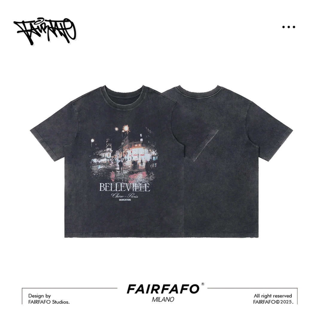 FAIRFAFO【复古炒色印花短袖】TXAL46126