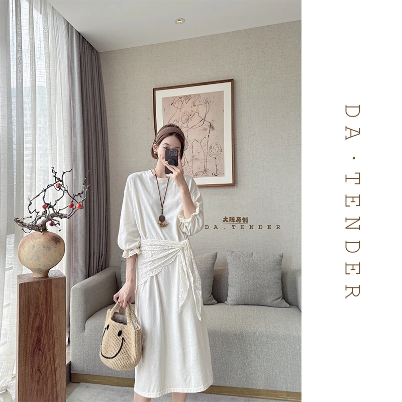 DA·Tender-“柔美花边半袖连衣裙”夏季休闲时尚简约气质温柔减龄