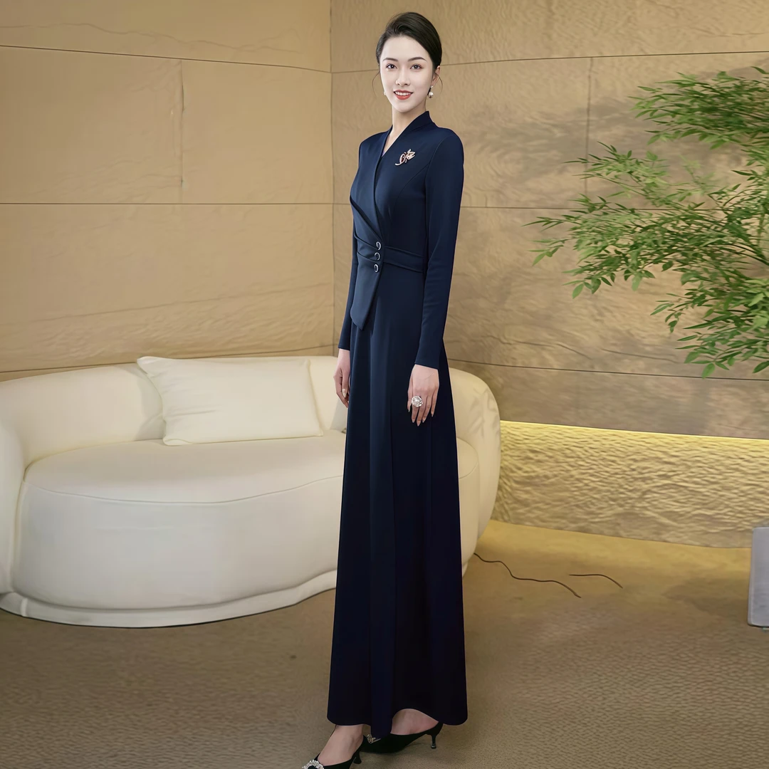 开春轻奢优雅气质假两件连衣裙女2025春季新款收腰显瘦长裙3078