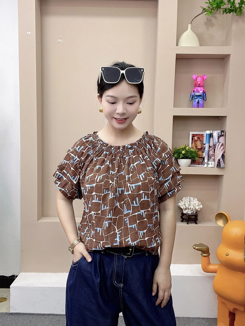 短袖碎花泡泡袖上衣女休闲百搭休闲风韩版洋气印花复古花色小衫