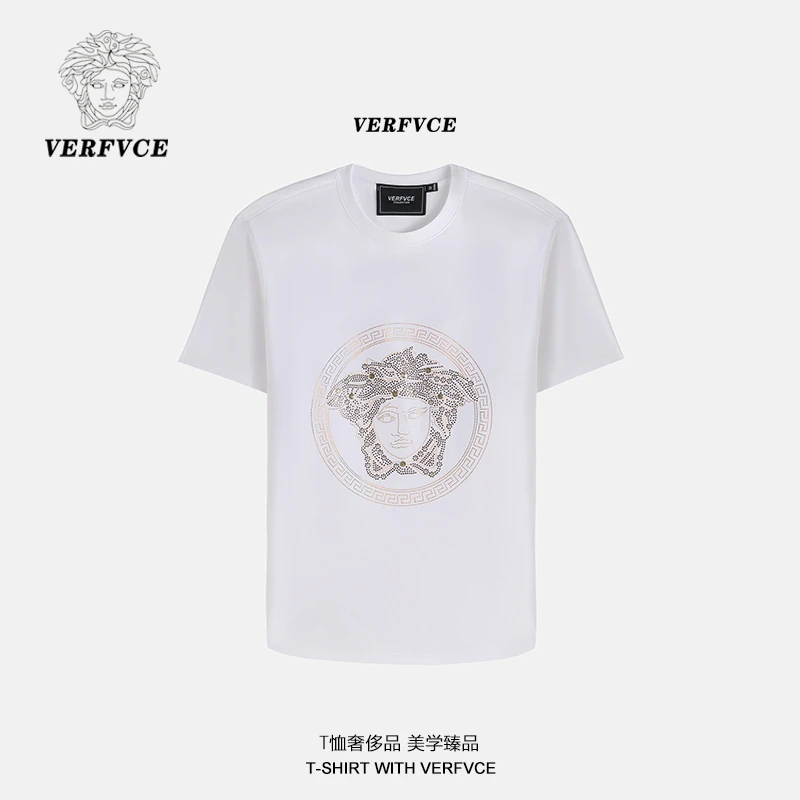VERFVCE搭配Ricchezza爆款短袖黑色t恤男恤圆领上衣高档半袖款
