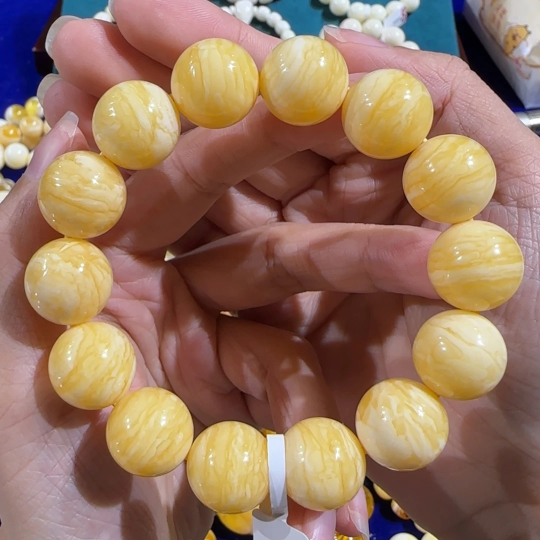 琥珀未镶嵌裸石16mm杨枝甘露虎皮手串