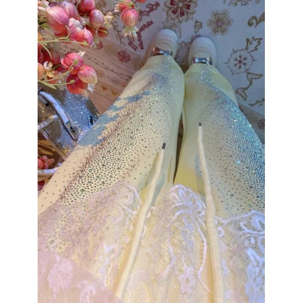 【崔】K0069 新款满天星设计感重工烫钻高腰阔腿裤休闲百搭垂直长裤