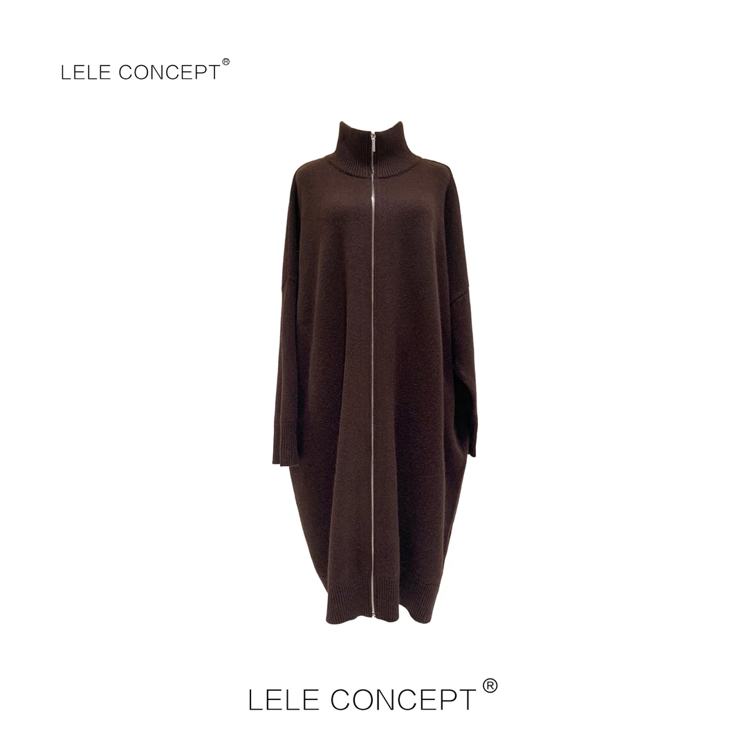 LELE CONCEPT｜[颖] 时尚宽松都市轻奢拉链中长款毛衣外套Y0384