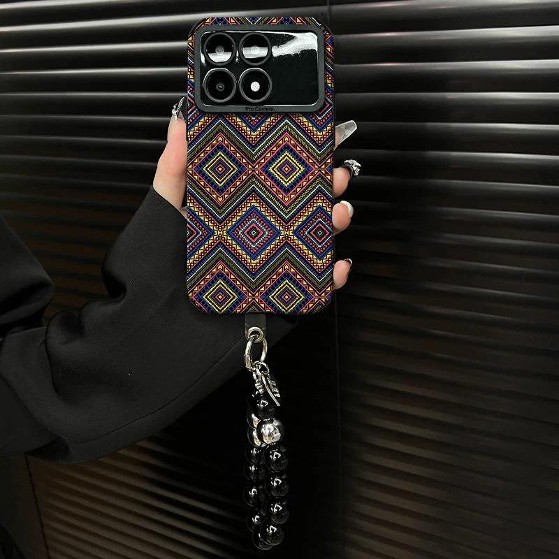 适用于【红米k70】复古菱格花纹ins风小羊皮创意网红个性手机壳女款