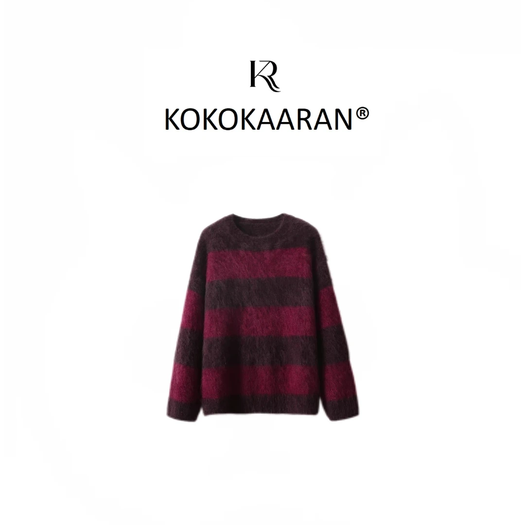 kokokaaran/可可咔伦羊毛混纺撞色条纹慵懒风毛衣SH241188