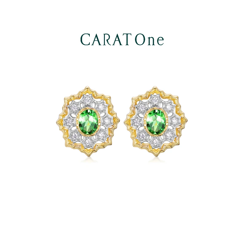 佛罗伦萨纹理系列轻奢复古天然沙弗莱S925镀金耳钉小众珠宝