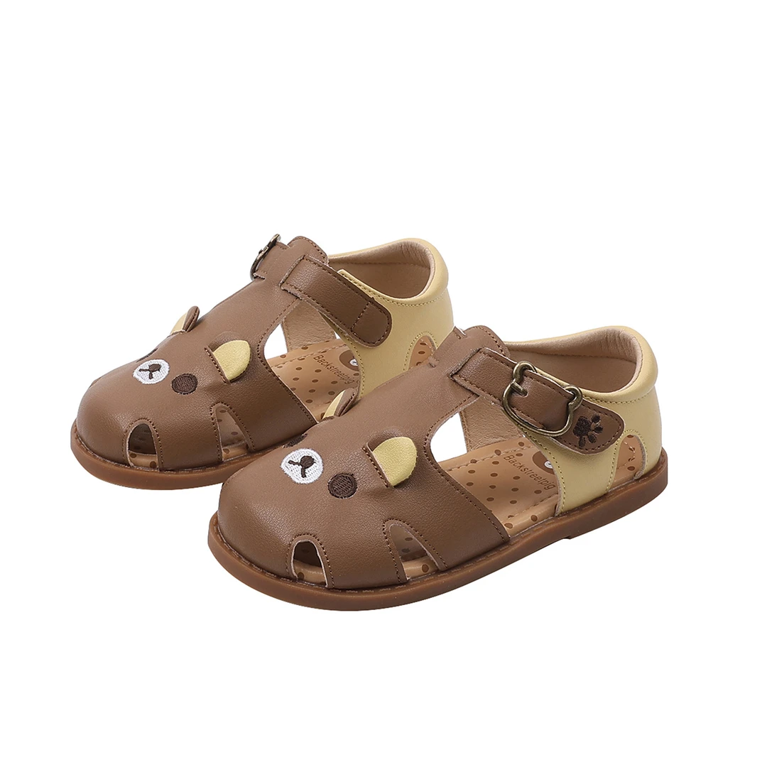 儿童凉鞋夏季真皮时尚小熊可爱卡通男童沙滩鞋包头镂女童休闲凉鞋