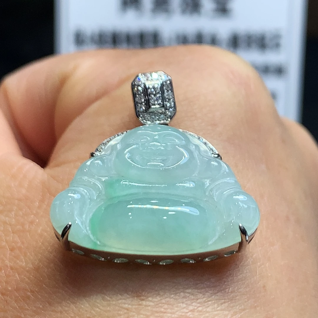 翡翠银S925镶嵌颈饰保A保缅甸翡翠 每粒南非钻石 925银