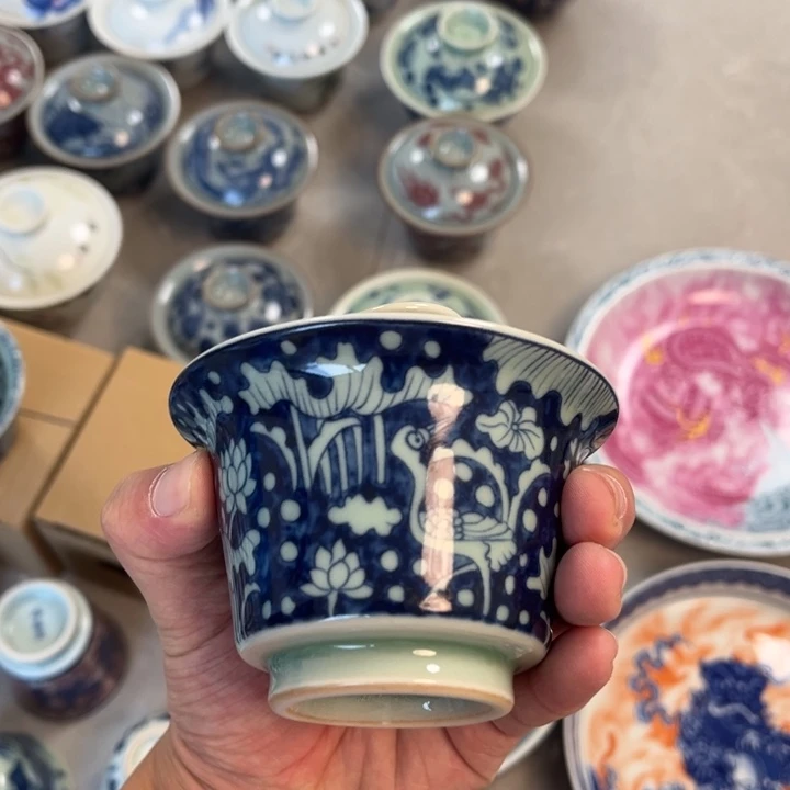 瓷片景德镇青釉一路连科两才马蹄盖碗