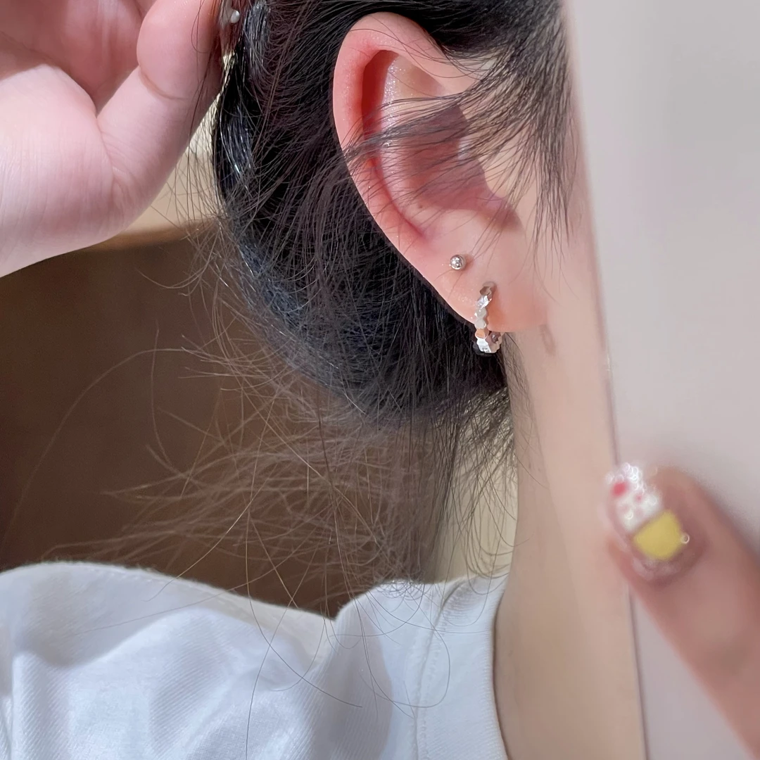 W961银色质感耳扣四件套高级百搭小众温柔简约时尚