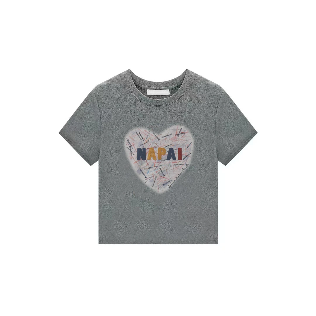 2025早春新款常规款刺绣爱心字母设计百搭厚料T恤气质上衣潮