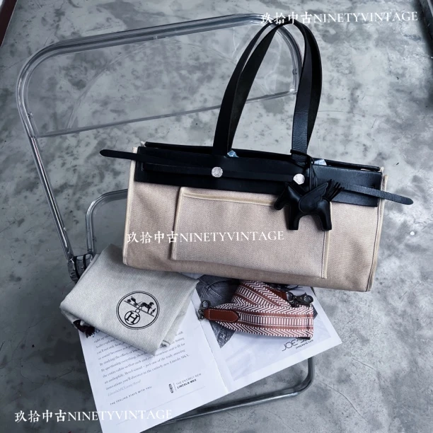 95新 Hermes/爱马仕 HERMES 黑色 herbag cavas 托特包 手提包