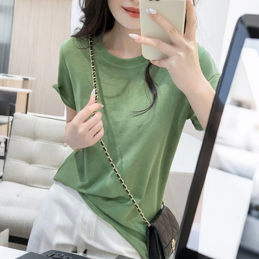 2025夏季新款短袖薄款圆领正肩T恤女韩版宽松减龄基础款体恤上衣