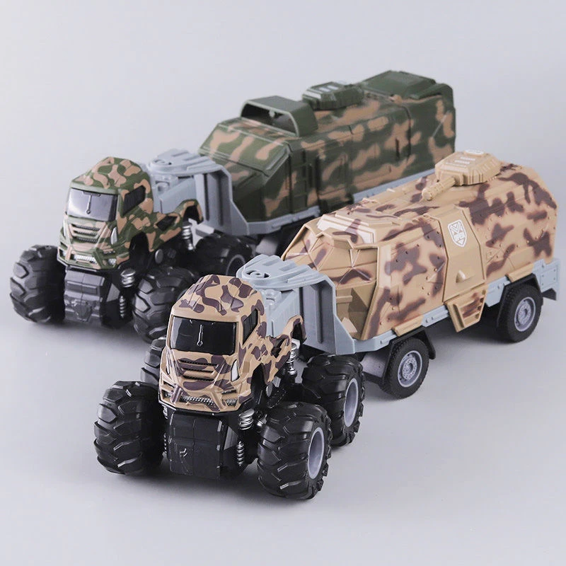 儿童军事装甲车模型男孩宝宝四驱惯性越野车合金运输车火炮玩具车