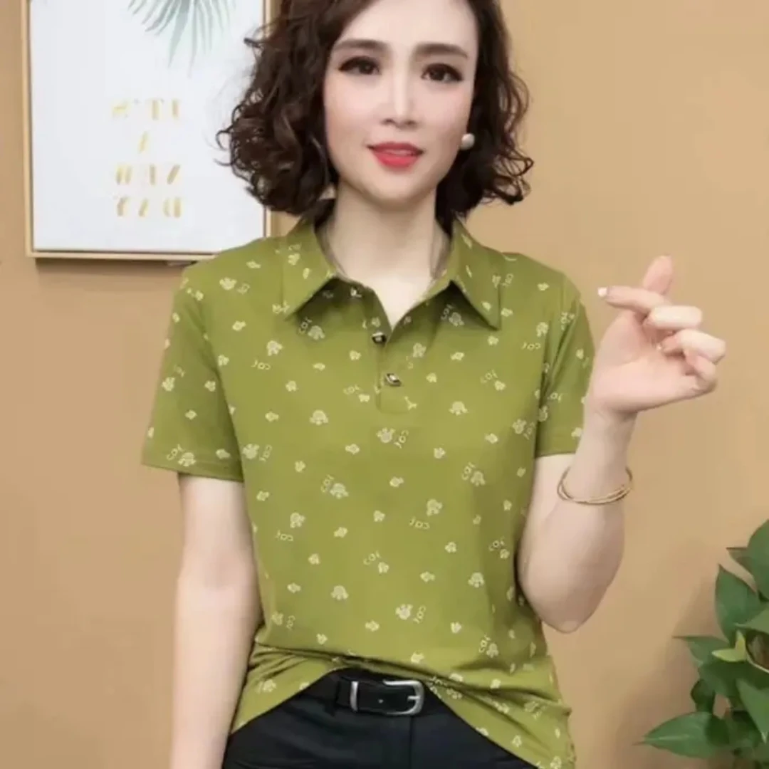2025夏季新款宽松显瘦气质小衫洋气百搭Polo领短袖T恤衫女D71146