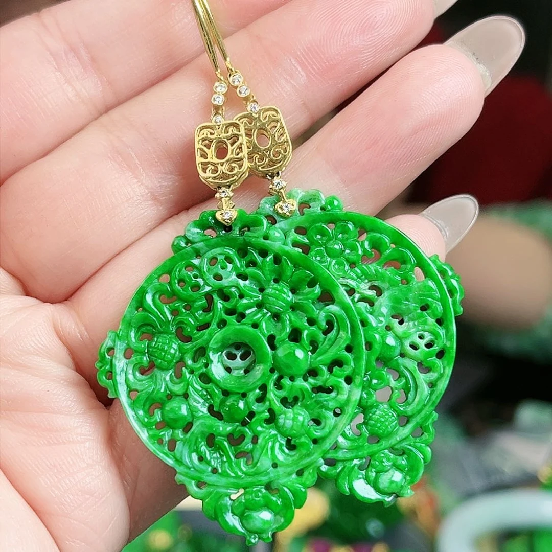 翡翠颈饰18K金镶嵌耳饰