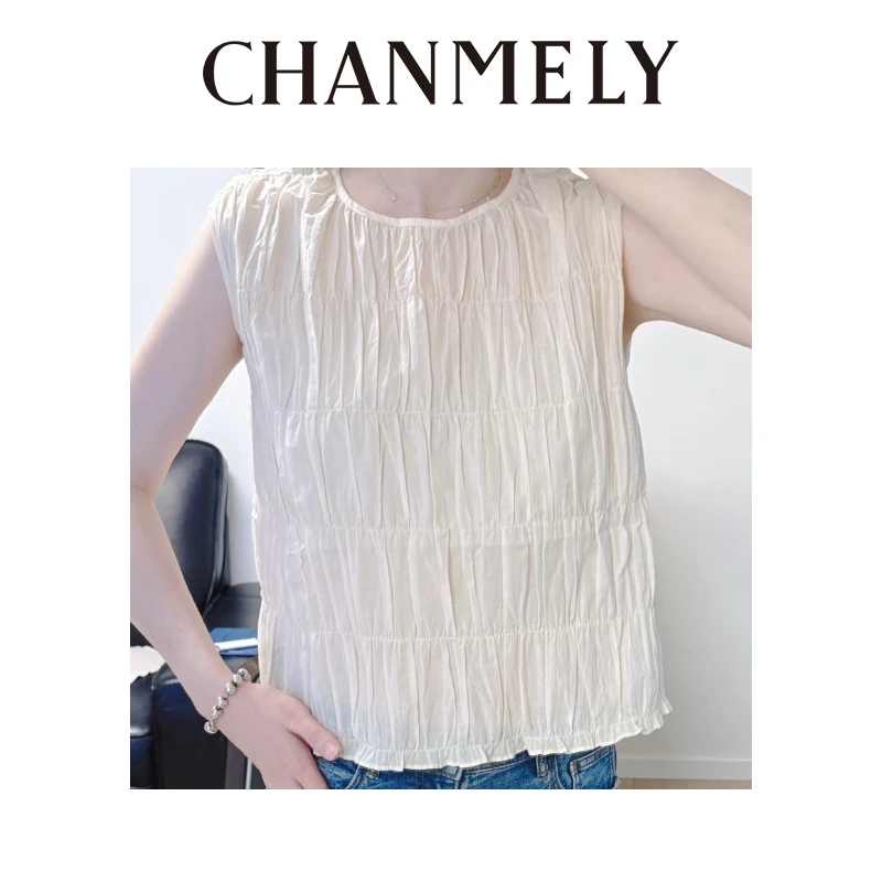 【CHANMITY】   “ 极简利落”立领设计领口细腻褶皱无袖上衣025650