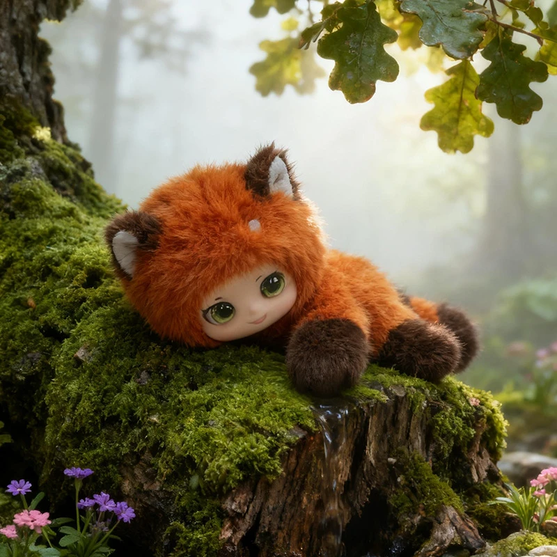 萌物家族三搪胶脸小猫咪毛绒玩具趴姿熊猫办公桌摆件小鹿玩偶礼物